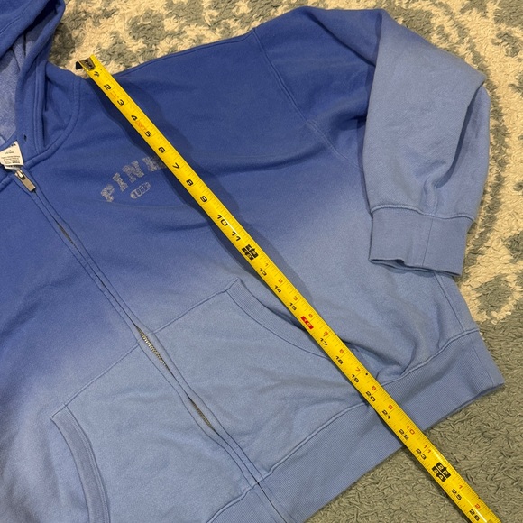 PINK Victoria’s Secret campus graphic full zip hoodie sweatshirt blue ombré L - Picture 4 of 8